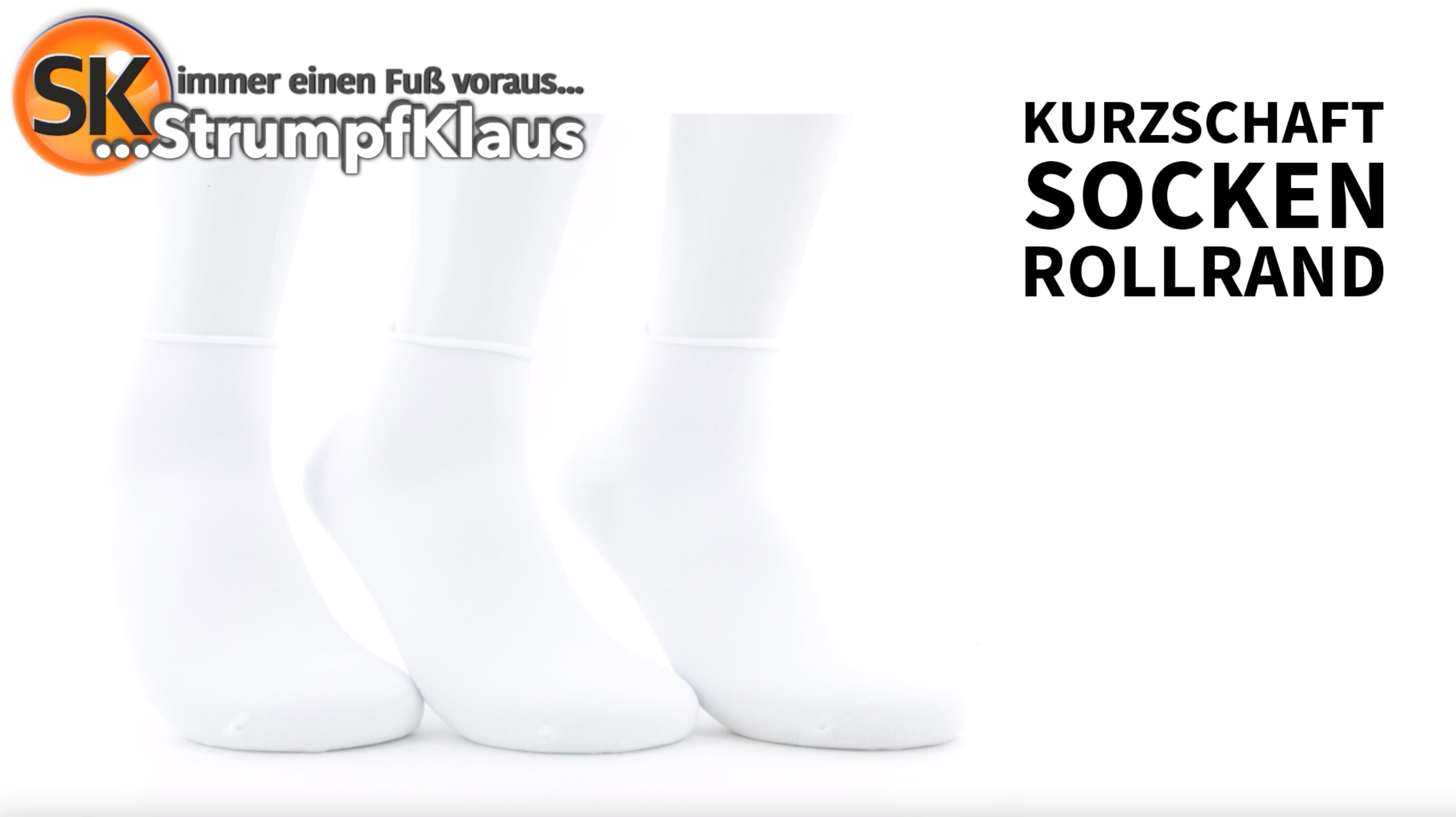 Video: Kurzschaftsocken Rollrand weiß 